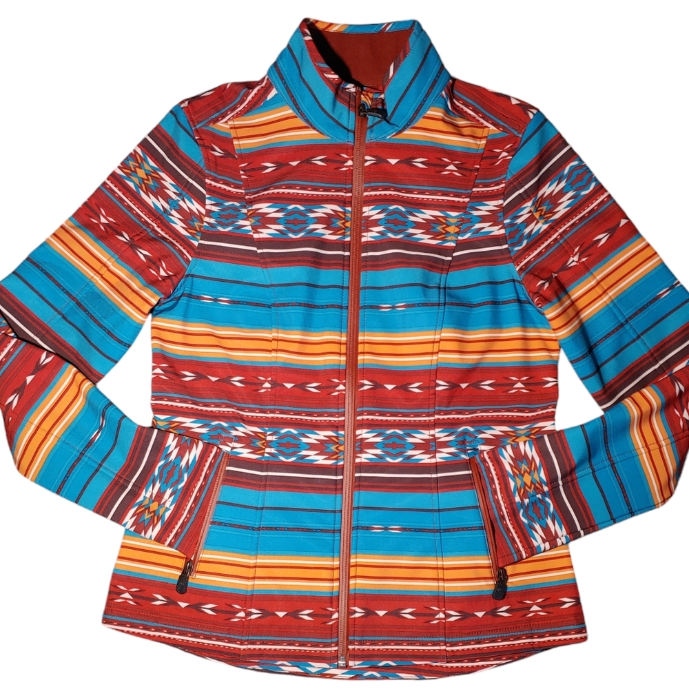 Shyanne Aztec Camel Stripe Riding Soft Shell Jacket XS 95% Polyester 5% …